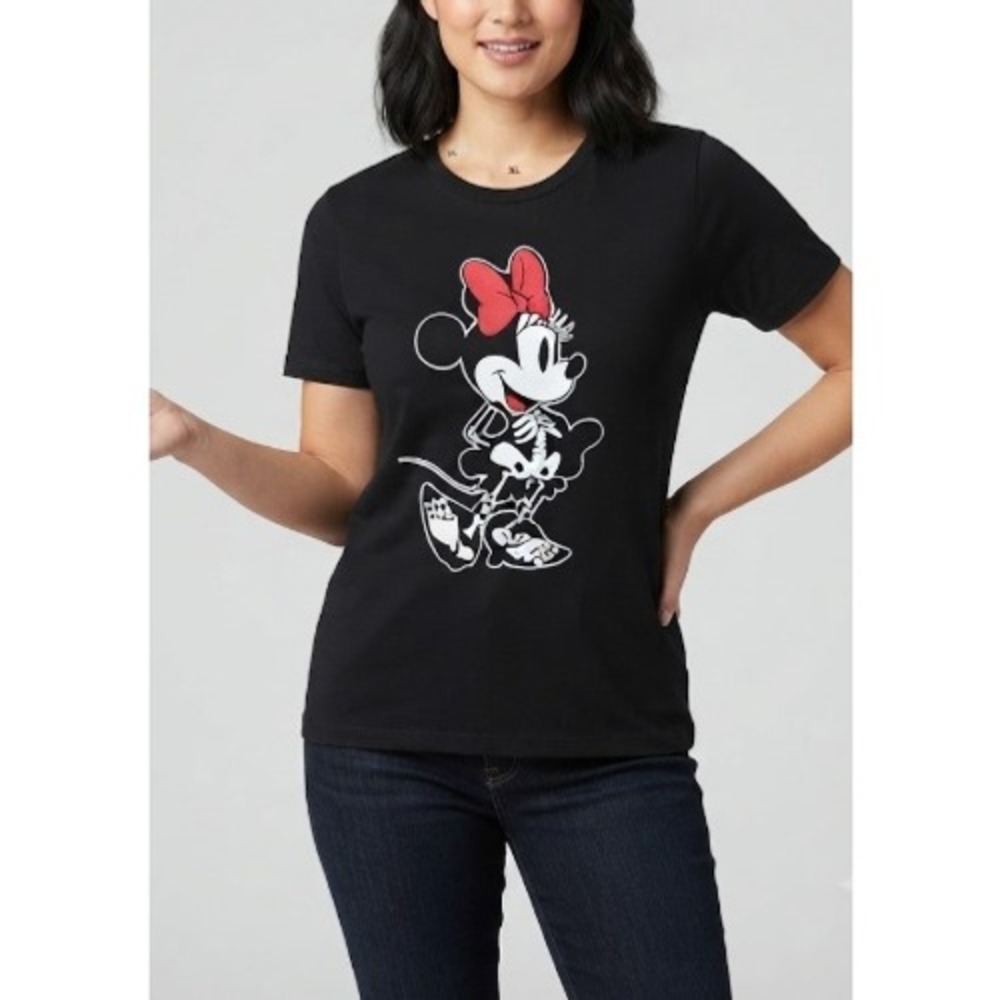 Disney Womens Black Jerry Leigh Minnie Mouse Skeleton Halloween T-Shirt Size XL